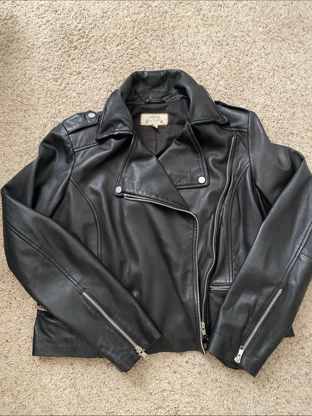 MANGO Black Leather Moto Jacket